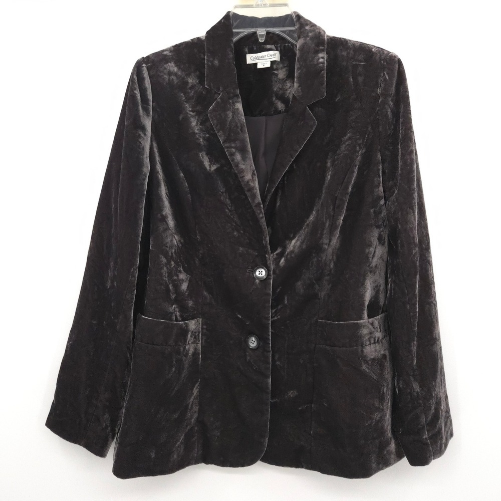Coldwater Creek Crushed Velvet Blazer Women Size 6 Black Button Front Jacket